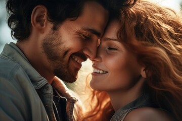 Poster - A man and a woman smiling at each other. Suitable for various concepts