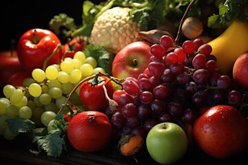Poster - Close up of assorted fruits and vegetables. Perfect for healthy eating concepts