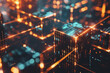 Futuristic technology background with glowing cubes. 3D Rendering. AI.