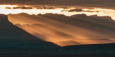 Wall Mural - Sun Rays Break Through The Morning Fog In Big Bend