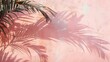 © M - Palm tree shadow on a pink textured wall background, holiday concept wit palm tree leaves and a mediterranean pink textured wall, a tropical template with palm tree leaves and shadows and copy space