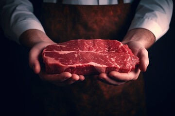 Poster - A person holding a piece of meat. Suitable for food industry