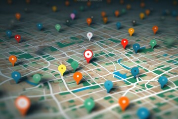 Poster - Detailed map with colorful pins, ideal for travel concepts