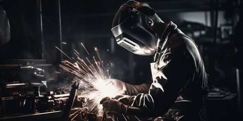 Wall Mural - A skilled welder working on a piece of metal. Suitable for industrial and manufacturing concepts