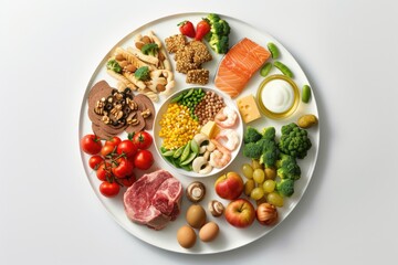 Aufkleber - A white plate filled with assorted delicious food. Great for food blogs or restaurant menus