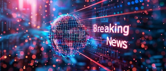 Wall Mural - a high-tech banner design with a futuristic globe with the text Breaking News. 
