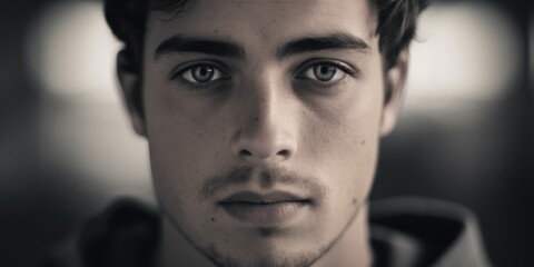 Aufkleber - A close up shot of a person wearing a hoodie. Suitable for various concepts and themes