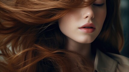 Canvas Print - A close up image of a woman with long red hair, suitable for beauty or hair care concepts