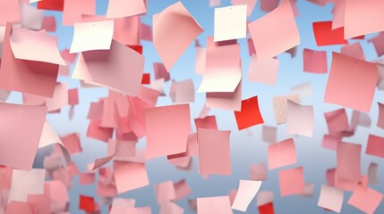 Poster - A bunch of pink post it notes floating in the air. Suitable for office and organization concepts