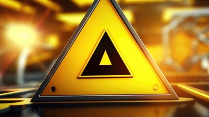 Wall Mural - A yellow triangular warning sign on top of a table. Can be used for safety concepts