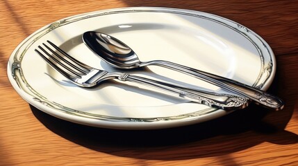 Poster - A simple plate with a fork and a spoon