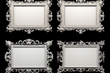 Poster - Elegant set of four silver frames on a sleek black background, perfect for showcasing photos or artwork