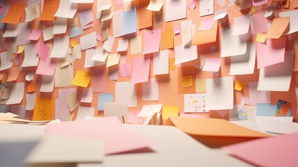 Poster - Colorful post it notes hanging on a wall, suitable for office or organizational concepts
