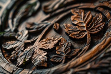 Poster - Detailed close up of a carving depicting leaves, suitable for various design projects