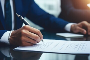 Aufkleber - Close up of a person writing on a piece of paper. Perfect for educational or office concepts