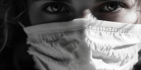 Poster - Close up of a person wearing a face mask, suitable for healthcare concepts