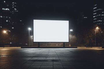 Poster - An empty billboard in a city at night. Suitable for urban advertising concepts