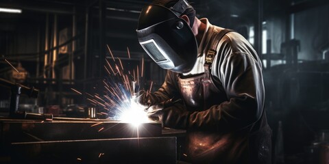 Poster - A welder working on a piece of metal. Suitable for industrial concepts