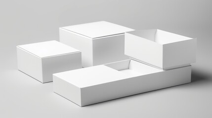 Poster - White boxes stacked on top of each other. Suitable for packaging and storage concepts