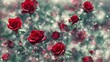 Let your imagination run wild with a Red Rose, captured in a close up shot, surrounded by a mysterious fog, adorned with shimmering water droplets, and bathed in a soft and alluring light.