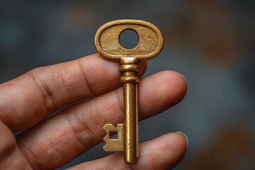 Poster - A close-up of a person's hand holding a golden key, symbolizing access to new opportunities and unlocking business potential. Concept of unlocking possibilities. Generative Ai.