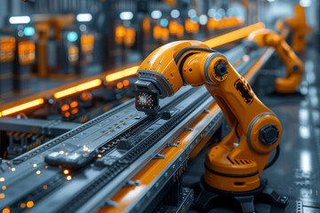 Poster - An intelligent manufacturing facility utilizing Industry 4.0 principles for efficient and automated production processes. Concept of smart industry. Generative Ai.