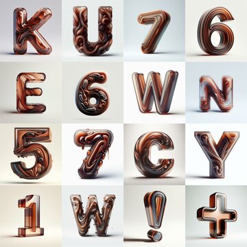 Brown glass 3D Lettering Typeface. AI generated illustration