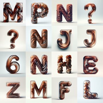 Brown glass 3D Lettering Typeface. AI generated illustration