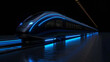 3d rendering of a high speed train with blue lights on a black background 