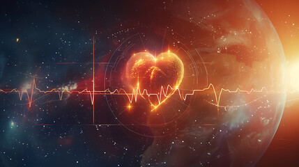 Wall Mural - Heart and cardiogram in space. 