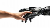 Ludzka ręka wkłada z zaufaniem swoją dłoń w dłoń robota, tworząc połączenie.