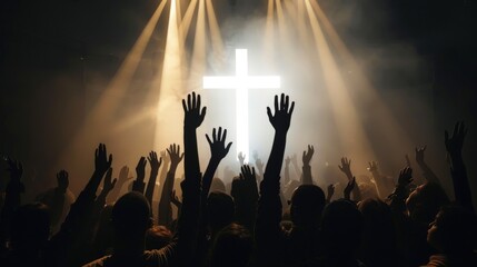 Christian people raise their hands up praying to god. Generate AI image
