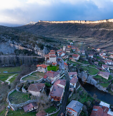 Wall Mural - Town of Puentedey in the Merindad de Valdeporres. Aerial view from a drone. The Merindades region. Burgos. Castile and Leon. Spain. Europe