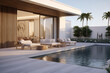 Modern house with pool and palm trees in 3d rendering