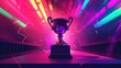 A trophy sits in the spotlight, basked in the glow of colorful, dynamic lighting