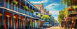 © sakina - vibrant colorful new orleans french quarter street scene with blue sky