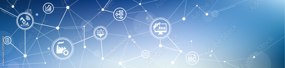 Process And Control Banner rpa / robotic process automation vector illustration. blue banner with ...