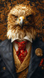 Cartoon of rich aristocrat with the head of a bird of prey.