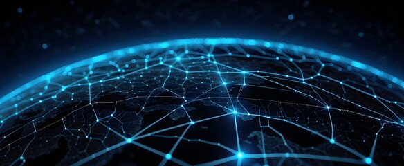 Digital world map, globe, concept of global connection, network and data transfer, technology and telecommunication, information flow