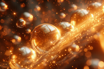 Wall Mural - golden background with lights and bubbles