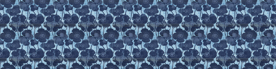 Floral blue navy denim effect flax fiber natural pattern detailed woven linen grunge texture . Organic fibre weave fabric surface material effect style design
