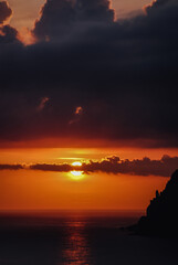 Canvas Print - Sunset seen from Ionian Sea coast on near Sinarades village on Corfu Island, Greece