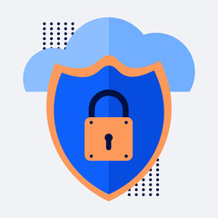 Aufkleber - Cloud with a security icon. Depicting a cloud with a lock symbol. The idea of cloud data protection, privacy, and security. Vector Illustration