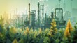 An illustration displays converting industrial CO2 emissions into biofuels, emphasizing innovative sequestration methods.