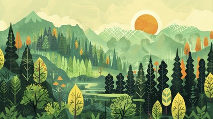 Canvas Print - Infographic shows carbon cycle and forests' role in sequestering CO2 effectively.