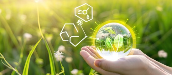 planet earth crystal bubbles on green grass field Environmental protection