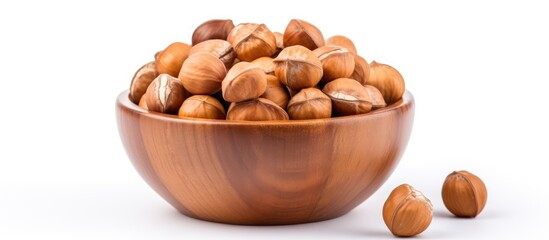 Poster - Rustic Wooden Bowl Filled with Assorted Crunchy Nuts, Healthy Snack Concept