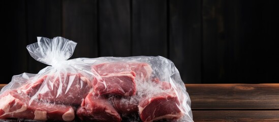 Poster - Assorted Cuts of Fresh Raw Meat Displayed on a Rustic Wooden Table for Culinary Preparation