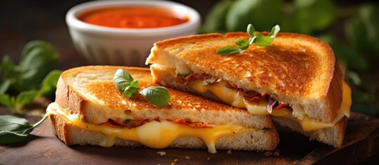 Wall Mural - Savory Grilled Cheese Delight oozing with Melted Cheese Goodness