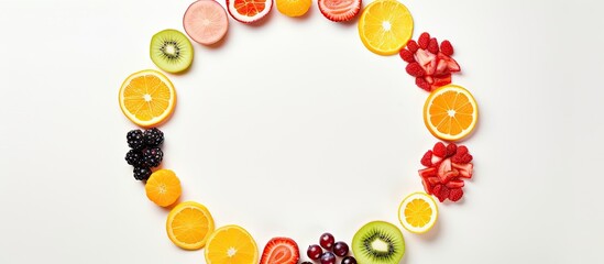 Wall Mural - Vibrant Circle of Fresh Fruits and Berries Arranged in Colorful Array